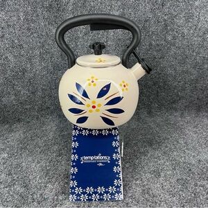 Temp-tations By Tara Old World Round Tea Kettle 2 Qt Blue Teapot New